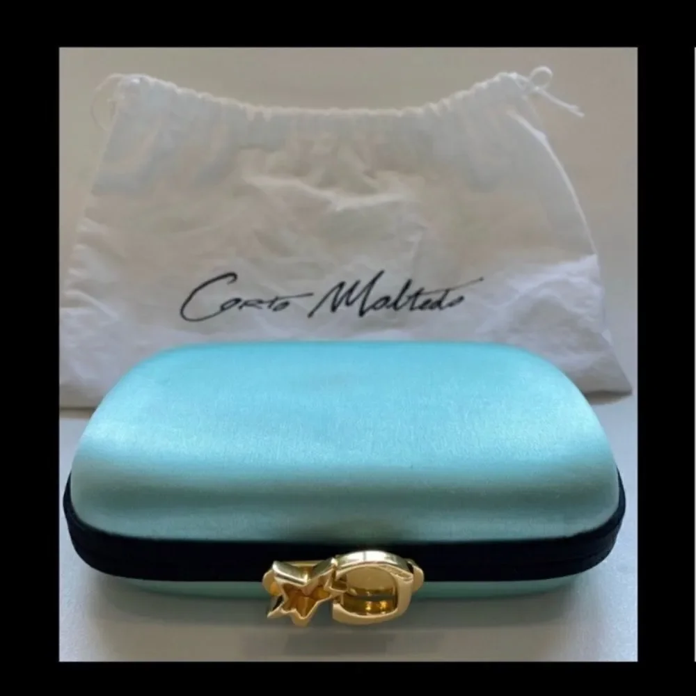 CARTO MOLTEDO Susan Blue Satin Chain Clutch Bag NWT
